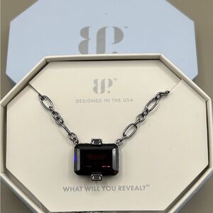 BP Silver Necklace with Deep Red Pendant